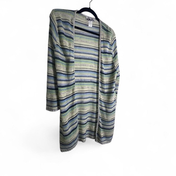 212 New York Crochet Knit Cardigan XL Blue Green Lightweight Boho - Picture 2 of 6